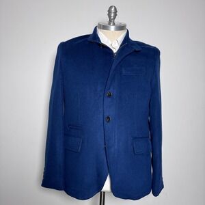 J. Peterman Sport Coat Mens‎ 46 Blue Solid Hybrid Zip Mock Neck Blazer